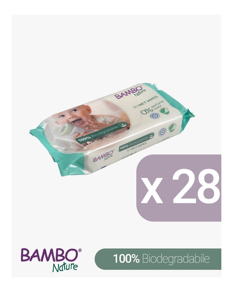 Pacco Scorta x 28 Bambo Nature Wipes: 100% Biodegradabili